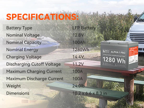 ALPHA 1 PRO 12V 100Ah LiFePO4 Battery for RVs, Vans, Off-Grid | 10 Year Warranty | 7,000 Lifetime Cycles | UL Certified