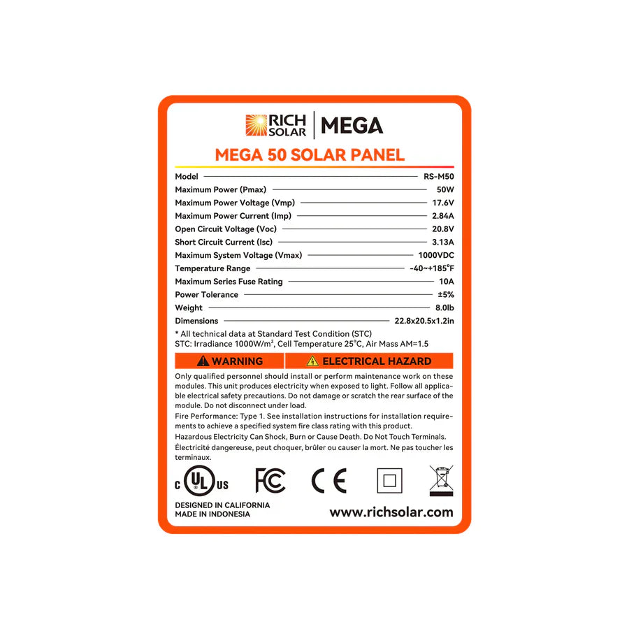 Rich 50 Watt Solar Panel