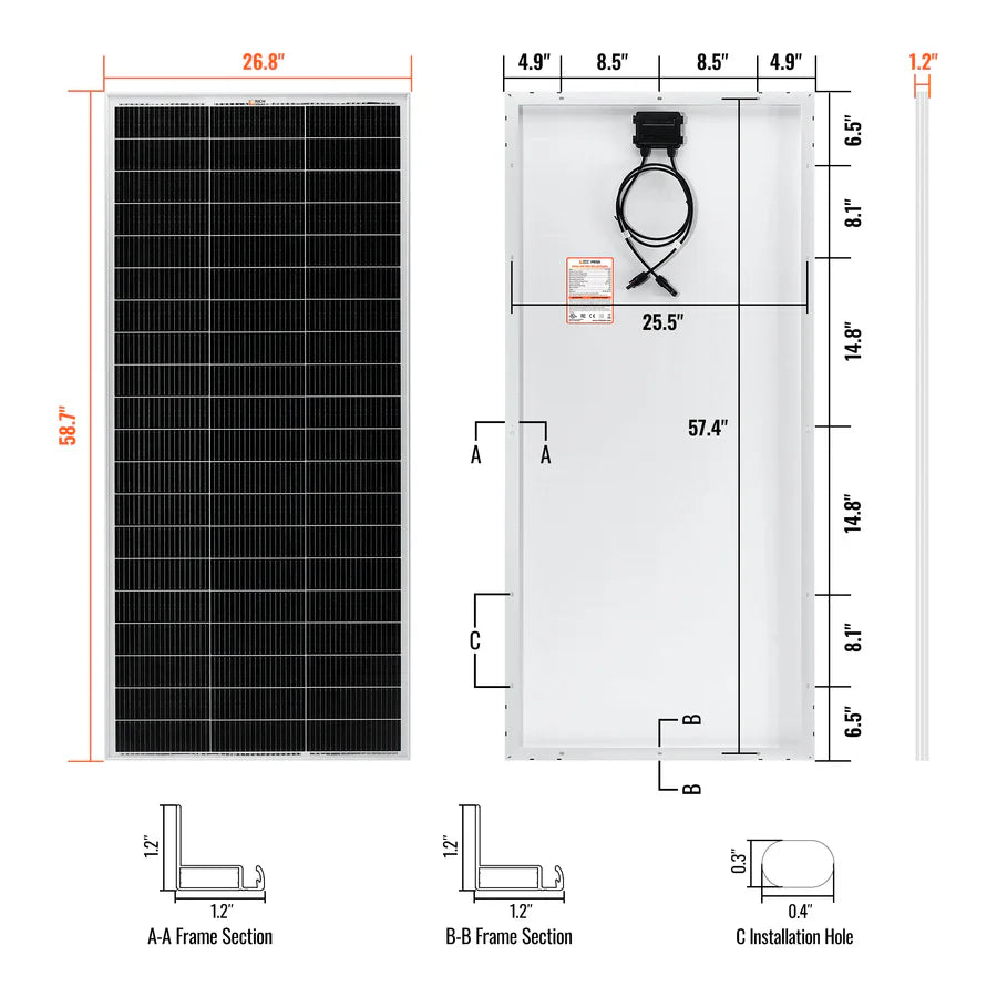 Rich MEGA PRO 200 Watt 24v Solar Panel | 25-Year Output Warranty | UL Certified